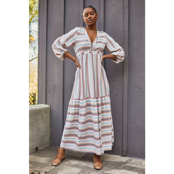 SELF CONTRAST Dresses & Skirts - SELF CONTRAST Sophia Elegant MAXI DRESS Romantic Boho STRIPE RAINBOW WOMENS S